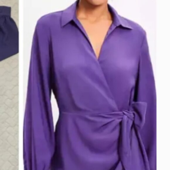 LOFT Deep Purple Long Sleeve Wrap Dress Size 6 - Picture 3 of 11